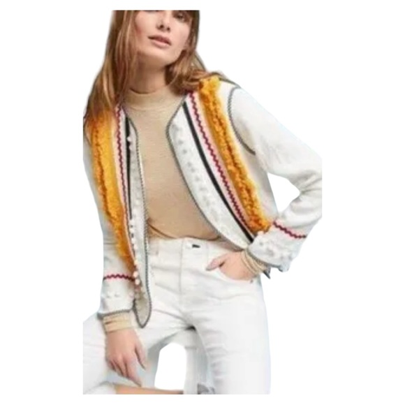 NWT English factory Bohemian festival Tassel & Pom Pom Trim Open Front Jacket - Picture 2 of 12